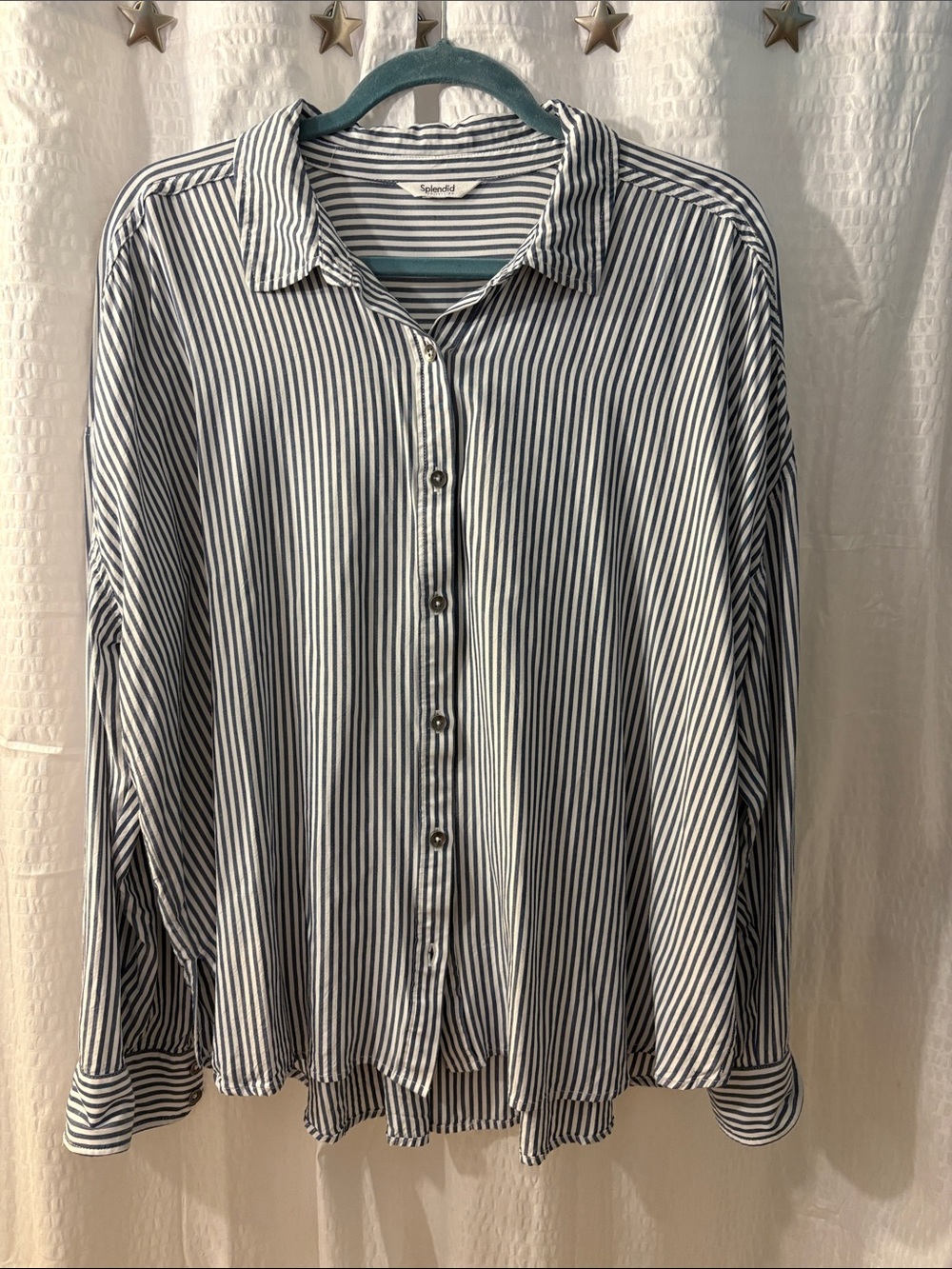 Splendid Blue and White Striped Button-Up Blouse
